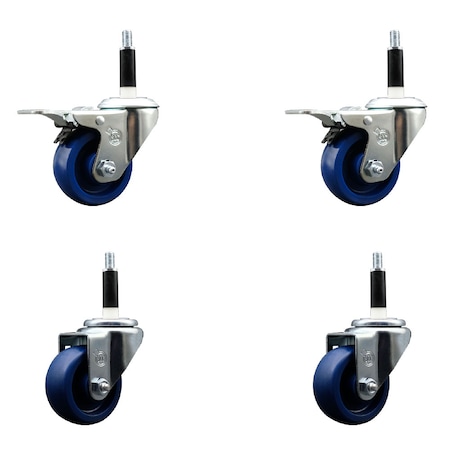 Service Caster 3'' SS Solid Poly Swivel 7/8'' Expanding Stem Caster Set 2 Total Lock Brakes, 4PK SCC-SSEXTTL20S314-SPUS-2-S-2-78